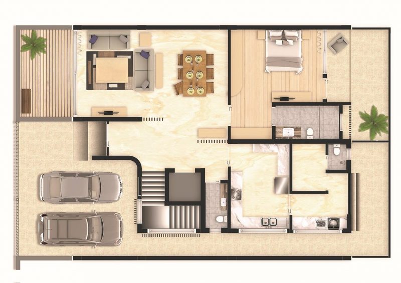 Level 1: Drawing-Dining; Guest Bedroom; Kitchen-Utility Area